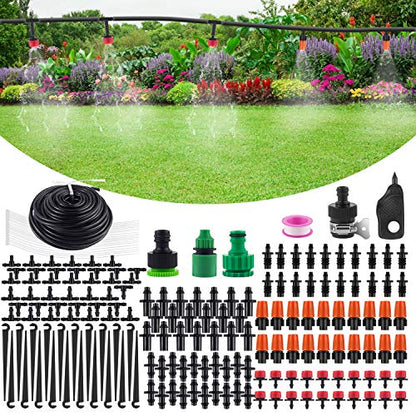 50Ft Automatic Drip Irrigation System for Garden, 1/4" Micro Watering Kit with Adjustable Misting Nozzle & Drippers - Ideal for Flower Beds, Patio Plants, Lawn, Greenhouse