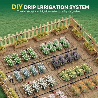 Drip Irrigation System for Garden, 2026-Upgraded Quick Connect Garden Watering Kit All-in-One with 1/2 inch 1/4 inch Irrigation Tubing for Garden, Lawn, Greenhouse, Raised Beds (91FT) - size: 16FT Main tube+75FT 1/4" tube