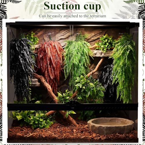 8 Pack Reptile Plants Terrarium Hanging Plant Vine Boston Climbing Terrarium Plant with Suction Cup for Bearded Dragons Lizard Crested Gecko Snake Crab Tank(Vivid Series,3 Colors) - style: Vivid Series