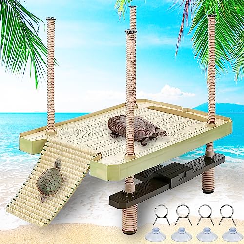 Large Turtle Floating Basking Platform with Feeding Area, Turtle Floating Docks Reptile Climbing Pier and Basking Platform for Tortoise, Frogs, Crabs and Salamanders - size: Large - 30 gallon or larger fish tank