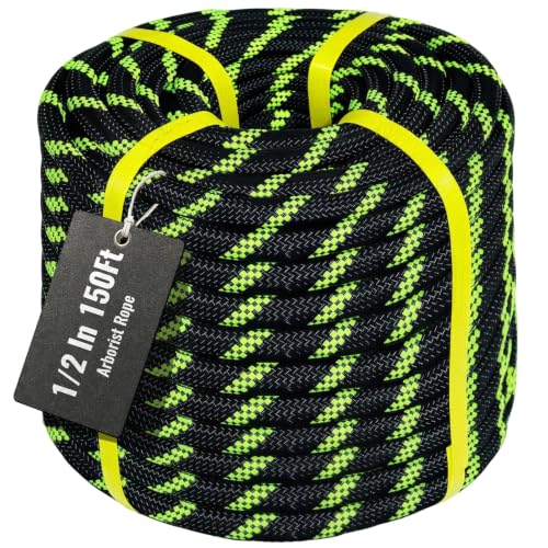 10mm/12.7mm Arborist Rope,3825lbs-9000lbs Double Braided Arborist Bull Rope for Tree Rigging & Pulling,Heavy Duty Rope for Tree Work,Rappelling, Swing Sailing Hiking Camping - color: Black, size: 150FT