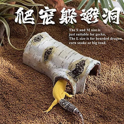 Artificial Birch Log Hide Medium Reptile Shelter Sleeping Cave 6.8 x 4.5 x 3 in Wood Shape Gecko Hideout Basking Platform Terrarium Landscaping Ornament (M) - size: M
