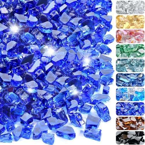 10 Pounds Fire Glass 1/2 Inch High Reflective Tempered Firepit Glass | Cobalt Blue Rocks for Fireplace, Fire Pit Table, Fire Bowl and Landscaping & DIY Crafts - color: Cobalt Blue, size: 1/2 inch, 10lb