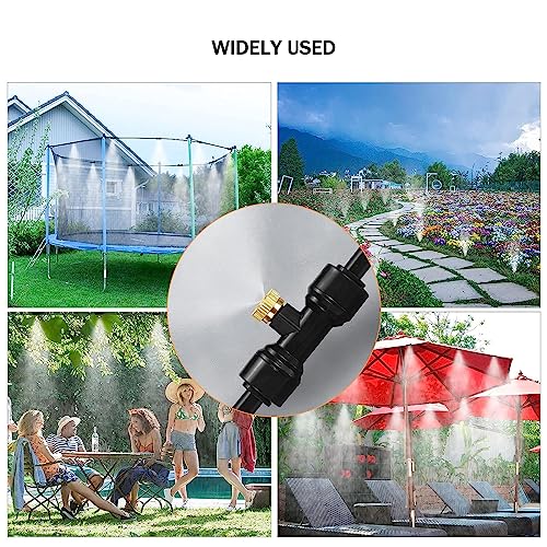 Brass & Black Misting Nozzles Kit - 20pcs Mister Nozzles & Tees with 2pcs Plugs for 1/4" Tubing and Outdoor Patio System
