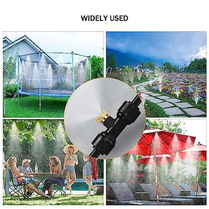 Brass & Black Misting Nozzles Kit - 20pcs Mister Nozzles & Tees with 2pcs Plugs for 1/4" Tubing and Outdoor Patio System