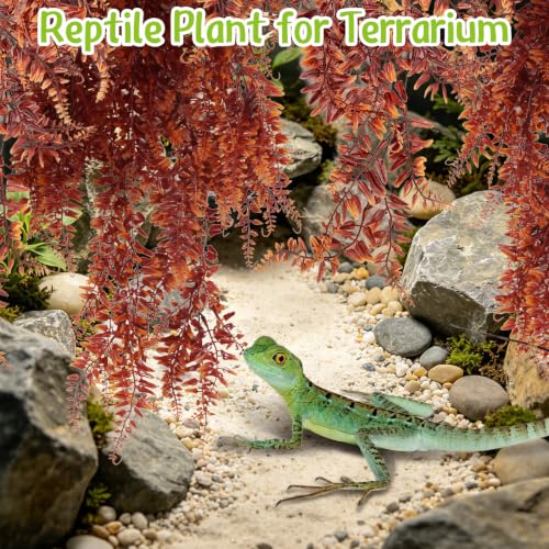 Hamiledyi Reptile Plants for Terrarium, Hanging Tank Greenery | 4 Pack Fake Artificial Leaves with Suction Cup, Snake Foliage, Reptile & Amphibian Habitat Plants for Chameleon Lizard (Red) - color: 4 Pcs Red Reptile Plants