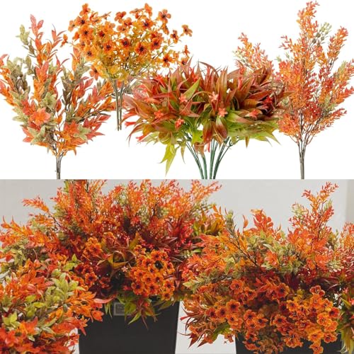 8pcs Fall Artificial Outdoor Branch with Eucalyptus Leaves for Indoor Outside Hanging Plants Garden Porch Window Box Home Wedding Farmhouse Décor - color: Eucalyptus Leaves