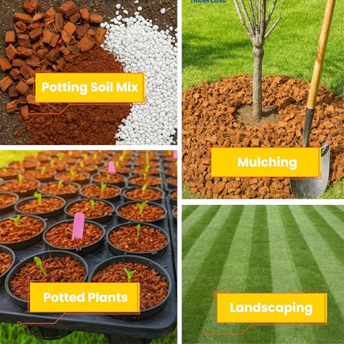 Coco Chips for Plants (500g Bricks, 6-Pack) - Organic Coconut Husk Chips for Potting, Garden & Seed Starter Soil - Coconut Mulch for Garden & Plants - size: 6 Pack Coco Husk Brick (6.6 lb)
