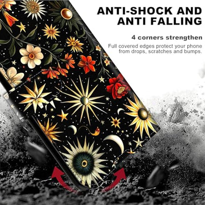 for Cricket Outlast 5G 2024 Wallet case with RFID Blocking Credit Card Holder Kickstand, Folio Flip PU Leather Shockproof Protective Cover for AT&T Motivate Pro 5G, Stars and Moons - color: Stars And Moons