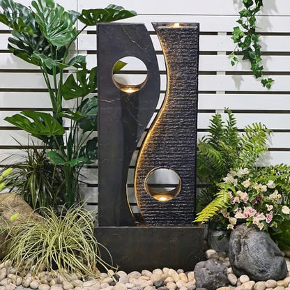 Tankana Water Fountain Outdoor Indoor - Garden Waterfall Modern Large Freestanding Water Feature Fountains Faux Rust Finish with LED Lights for Patio Yard Pool Home Decor, 47 inches