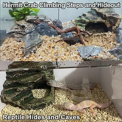 Hermit Crab Climbing Steps and Hideout Resin Simulation Rock Reptile Hides and Caves Turtle Basking Platform Aquarium Habitat Decor Accessories for Bearded Dragon Lizard Snake Tortoise Frog Gecko - style: Shale Scape Stone