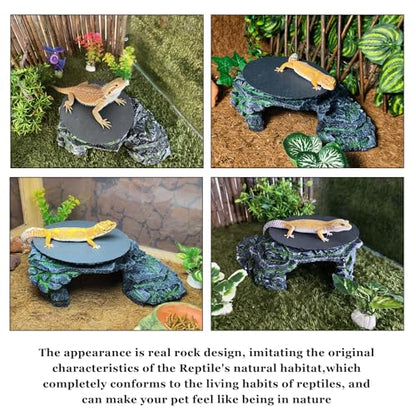 Reptile Basking Platform Gecko Hide Juvenile Beared Dragon Tank Accessories | 9.45"×5.31"×3.15",Resin,with a rock platform,Box packaging,Turtle habitat accessories,for Lizard Leopard Crested Gecko - style: style 2
