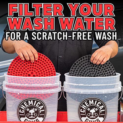 Chemical Guys Two Car Wash Bucket Kit with Dual Dirt Trap Filters, Chenille Wash Mitt, Mr. Pink, Citrus Wash, After Wash, and Drying Towel - 11 Items - Two Bucket Method Complete Setup | Two buckets with dirt traps, chenille mitt, Mr. Pink, Citrus Wash, A