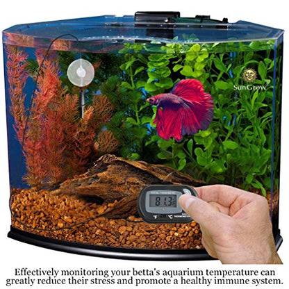 SunGrow Digital Betta Thermometer for Tropical Aquarium Fish, Black Color, Suction Cups and 1 Battery Included, 1 pc per Pack - style: 1 Pack