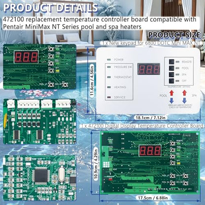 Upgraded 472100 Digital Display Temperature Controller Circuit Board | Fit for Pentair MiniMax NT LN STD TSI 200,250,300,400 Series Pool & Spa Heater, Includes New Keypad for 6800 DDTC Mini MAX NT