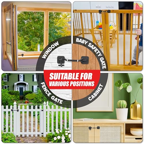 Adjustable 6"-10" Privacy Cabin Hook & Eye Latch, Barn Door Lock Gate Latch | Privacy Hook and Eye Latch for Barn Door, Gate Latch Lock Cabin Hooks for Gate Shutters Window Slide Shed Cabinet Bathroom