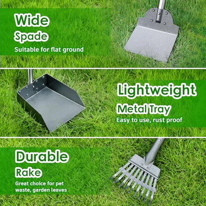 Pooper Scooper, Long Handle Dog Poop Scooper for Medium Small Dogs | Heavy Duty, Pet Supplies Metal Tray Rake Spade, Stainless Steel, Rust-Resistant,37"+ Handle No Bend, Use on Grass Dirt Gravel - color: Light Silver, size: Medium