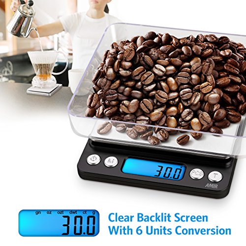 AMIR Digital Kitchen Scale, 3000g 0.01oz/0.1g Pocket Cooking Scale, Mini Food Scale, Pro Electronic Jewelry Scale with Back-Lit LCD Display, Tare & PCS Functions, Stainless Steel, Black - color: Black
