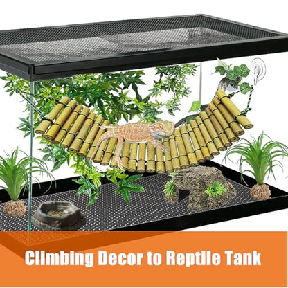 Bearded Dragon Tank Accessories, Reptile Climbing Hammock Bridge, Lizard Lounger Bamboo Ladder, Reptile Tank Accessories for Habitat, 18 x6 in