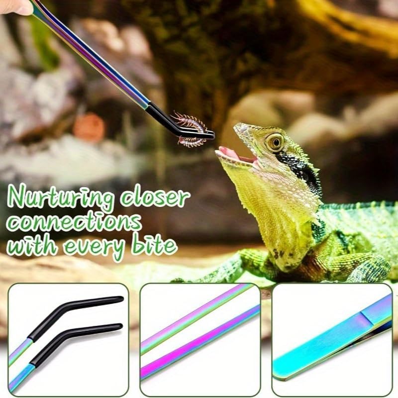 2PCS Long Aquarium Tweezers, 10.6 Inch Stainless Steel Straight & Curved Reptile Feeding Tongs with Soft Rubber Tips, Aquascape Tools for Fish Tank, Terrarium, Bearded Dragon, Lizard & Snake