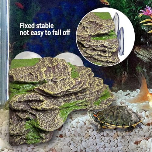 kathson Turtle Basking Platform Floating Turtle Dock Baby Tortoise Climbing Ramp Shale Reptiles Dock Resting Terrace Stone Aquarium Ornament for Frogs Newts (Green Size:7.1”Lx6.3”Wx2.7”H)