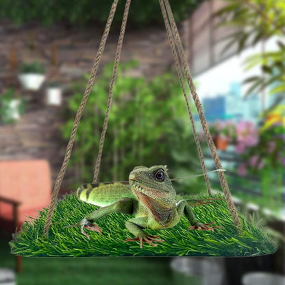 Reptile Hammock Swing Hanging Bed, PP Grass Pad，Portable Bird Swing Stand Reptile Natural Swing Hanging Bed for Bearded Dragon Leopard Gecko Lizard Birds Parrots（Square） - color: Square