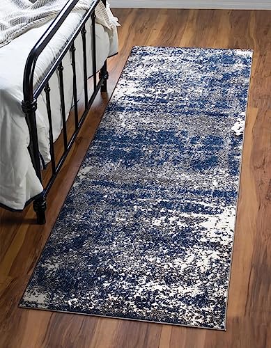 Keen Home Design Runner Rugs - 32"x119" Non-Shedding, Thick Pile Abstract Rugs for Kitchen, Living Room, Bedroom, Dining Room, Entryway - Size: 2'8" x 9'11", Abstract Navy/Gray - color: Abstract Navy/Gray, size: 2'8" x 9'11" (Runner)