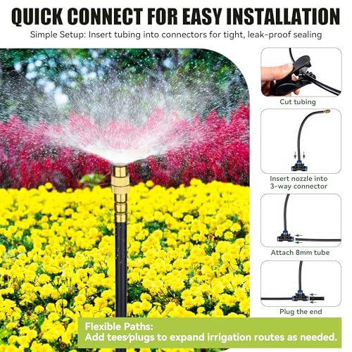 50FT 360° Adjustable Drip Irrigation System Garden Watering System with 12 Nozzles Plant Watering Devices Misting System Greenhouse Accessories for Yard, Lawn - size: 50FT + 12pcs nozzles and connectors