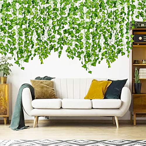 84 Feet 12 Strands Artificial Ivy Leaf Plants Vine Hanging Garland Fake Foliage Flowers Home Kitchen Garden Office Wedding Wall Decor, Green - size: 84 Feet