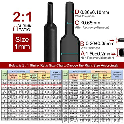 Chanzon 2:1 Ratio 1/24" (1mm) Heat Shrink Tubing 8Ft Roll Black | Polyolefin Sleeving 2.5M Roll, for Automotive Wire Repair, Marine, RC Hobby & Electronic Insulation, 1pcs - color: Black, size: 1mm (1/24") - 8FT