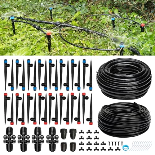 Riboud Quick-Connect 200FT Drip Irrigation System Kit, Automatic Garden Plant Watering System for Greenhouse, Yard, Lawn, with 1/2 inch 1/4 inch Irrigation Tubing Hose and Accessories - size: 200FT