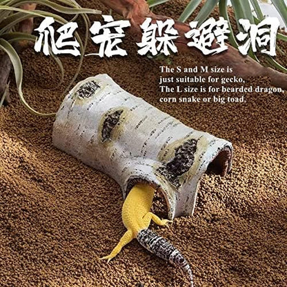 Artificial Birch Log Hide Reptile Shelter Leopard Gecko Young Bearded Dragon Snake Sleeping Cave Wood Shape Hideout Terrarium Bush Landscaping Ornament (S) - size: S