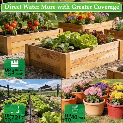MIXC 1/4" Irrigation Dripline Tubing Kit (100 Ft) with 10Ft 1/2" Main Line | Saving 80% Water, 6" Emitter Spacing, Built-in 0.5GPH Drippers, 1/4" Push-to-Connect Fittings, for Raised Bed Garden Rows