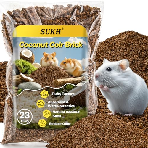 Sukh Coco Coir Hamster Bedding - Coconut Fiber Substrate for Burrowing Pets | Small Animal Litter with Odor Control for Syrian Dwarf Hamsters, Gerbils, Degus, Reptiles and Cage Habitat Enrichment