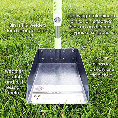 Aluminum Telescoping Metal Handled Poop Tray with Rake Sturdy Lightweight Pooper Scooper Extends 43" Long Scoop Great for Large & Small Dogs (2154)