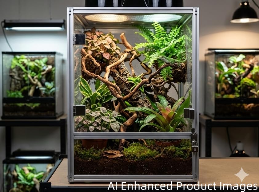 10 Gallon Reptile Terrarium Tank, 12x12x16 Front Opening Glass Enclosure with Aluminum Frame, Easy Assembly Habitat for Gecko, Crested Gecko, Frog, Tarantula, Jumping Spider & Small Reptiles