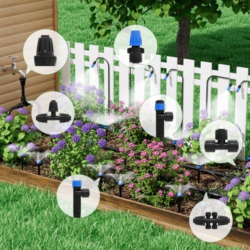 2026 Upgrade 230FT Quick-Connect Drip Irrigation System Kit with 1/4” & 1/2” Fast-Lock Tubing, Adjustable Emitters & Sprinklers for Garden & Greenhouse - size: 230 FT