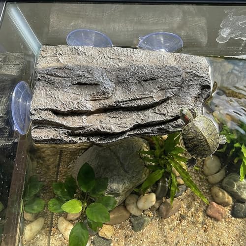 Turtle Basking Platform, Tank Aquarium Tortoise Climbing Platform with 3 Suction Cups, Simulation Rock Resting Terrace, Turtle Tank Accessories for Baby Tortoise, Terrapins, Frogs