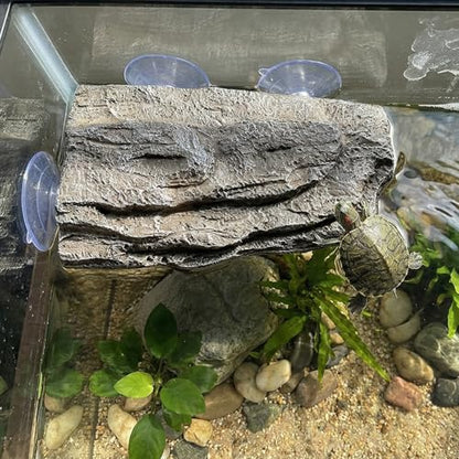 Turtle Basking Platform, Tank Aquarium Tortoise Climbing Platform with 3 Suction Cups, Simulation Rock Resting Terrace, Turtle Tank Accessories for Baby Tortoise, Terrapins, Frogs