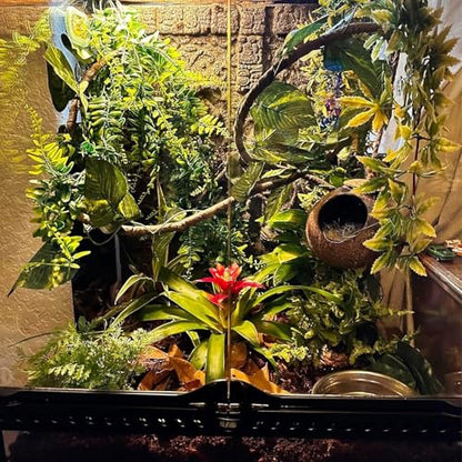 Crested Gecko Tank Accessories,Gecko Coconut Hut Hideout with Ladder Reptile Hammock Lizards Hanging Plants Flexible Climbing Jungle Vine Leaves Terrarium Decor - style: 【Style B】