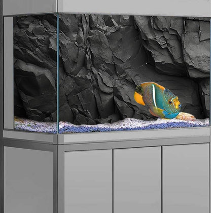 Stone Aquarium Background, Underwater Black Rock Fish Tank Background Rocky Terrarium Background, Polyester Background with 6 EVA Double-Sided Tapes 36x18 inches/90x45 - color: Stone, size: 36"L x 18"W