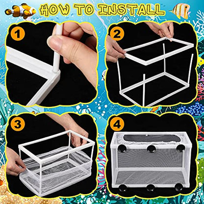 2 Pieces Fish Tank Breeder Net Mesh Breeder Box Fish Hatchery Isolation Separation Net Plastic Frame Fry Hatchery Incubator Mesh Breeding Box with Suction Cup for Aquarium