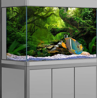 48X24IN Tropical Forest Green Huge Tree Reptile Habitat Aquarium Background, Green Natural Landscape Rainforest Fish Tank Decorations Background, Nature Art Terrarium Background - size: 48X24in/120X60cm