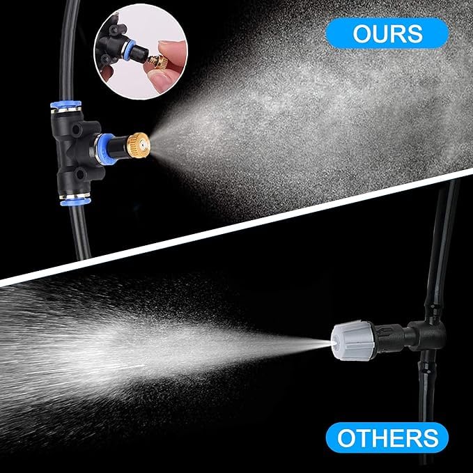 POCKET PANDA Mister Nozzle Replacement Kit, 10 Pcs Outside Brass Mist Nozzles & Tees for 1/4'' Hose, Outdoor Water Misting Cooling System Sprinkler Parts for Patio,Backyard,Garden,Greenhouse,Umbrella - color: Black
