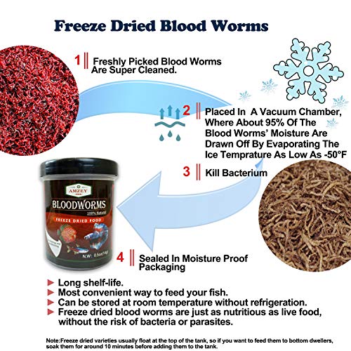 Amzey Blood Worms 0.5 oz -100% Natural Freeze Dried Blood Worms - Aquarium High Protein Food for Betta Fish, Goldfish, Cichlid, Guppy, Discus, Turtle - size: 0.5 Ounce (Pack of 1)