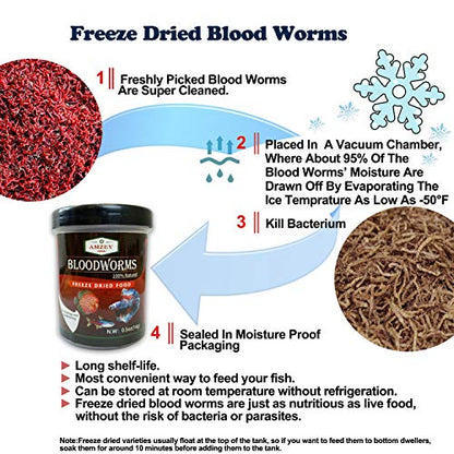 Amzey Blood Worms 0.5 oz -100% Natural Freeze Dried Blood Worms - Aquarium High Protein Food for Betta Fish, Goldfish, Cichlid, Guppy, Discus, Turtle - size: 0.5 Ounce (Pack of 1)