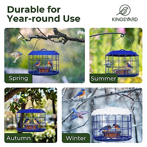 Kingsyard Bluebird Feeders for Outdoors Hanging | Metal Cage Bird Feeder with Tray, Squirrel Proof, for Small wildbirds, Weatherproof, Easy to Refill and Clean, Blue - color: Blue