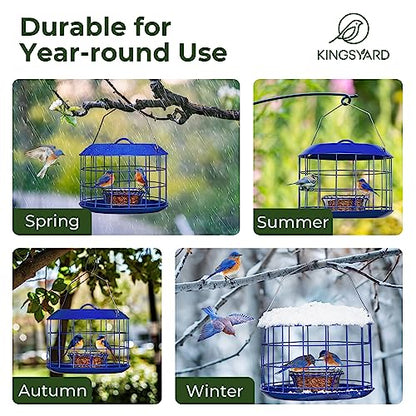 Kingsyard Bluebird Feeders for Outdoors Hanging | Metal Cage Bird Feeder with Tray, Squirrel Proof, for Small wildbirds, Weatherproof, Easy to Refill and Clean, Blue - color: Blue
