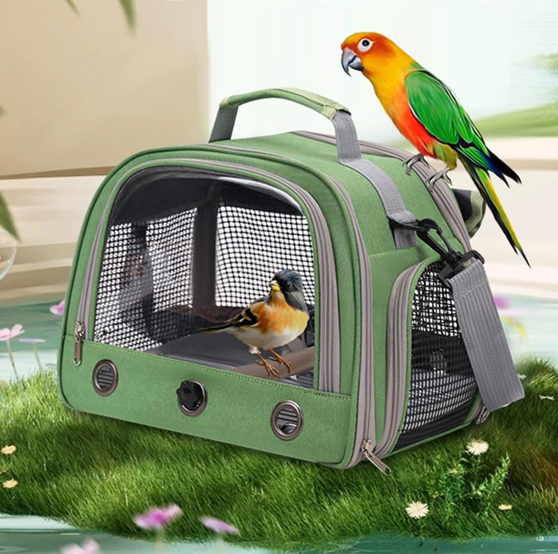 Bird Travel Carrier Bag, Portable Small Bird Parrot Parakeet Carrier | with Standing Perch and Tray, Side Access Window Collapsible Bird Carry Transport Bag for Vet Visit(Green)