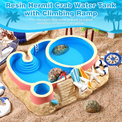 Gerrii Hermit Crab Water Bowl 2 Compartments Resin Hermit Crab Water Bathing Pool and Food Dish Seashell Reptile Climbing Habitat Platform for Turtles Lizard Frog Gecko Chameleons(Round)